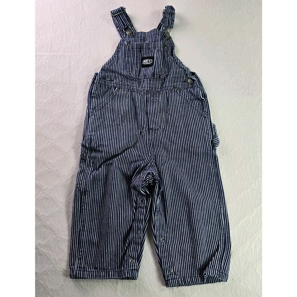 Key Hickory Stripe Bib Overalls Toddler 24 Months Blue White Railroad Denim